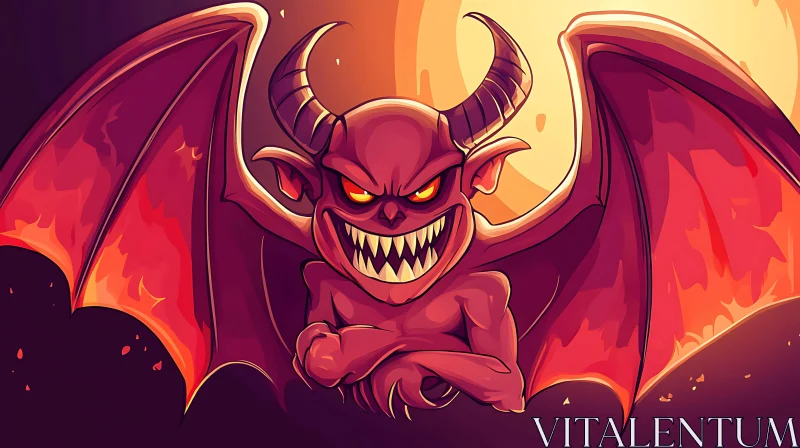 Red Cartoon Demon with Wings and Horns AI Image