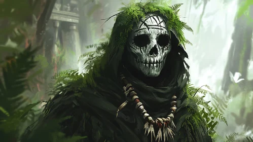 Fern Adorned Skull Mask in Jungle