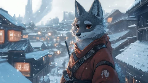 Anime Fox in Winter Town