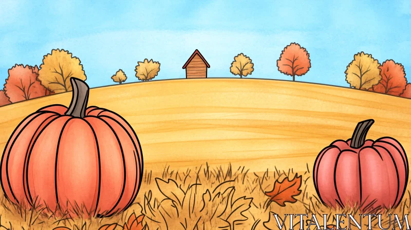 Whimsical Pumpkin Field Scene AI Image