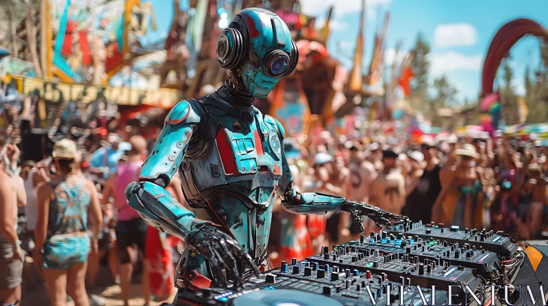 Futuristic Robot DJ Entertaining Crowd AI Image