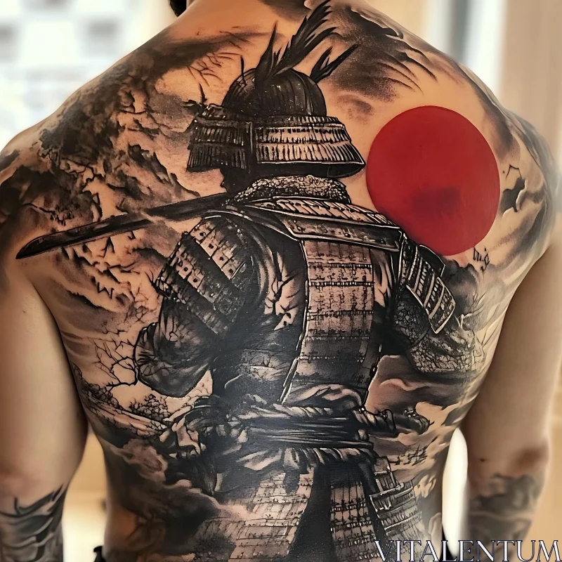 Intricate Samurai Back Tattoo Design AI Image