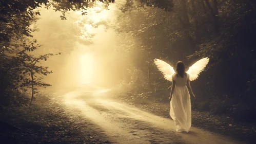 Angel Walking in Misty Forest