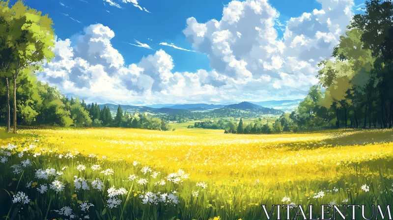 Scenic Flower Field Landscape AI Image