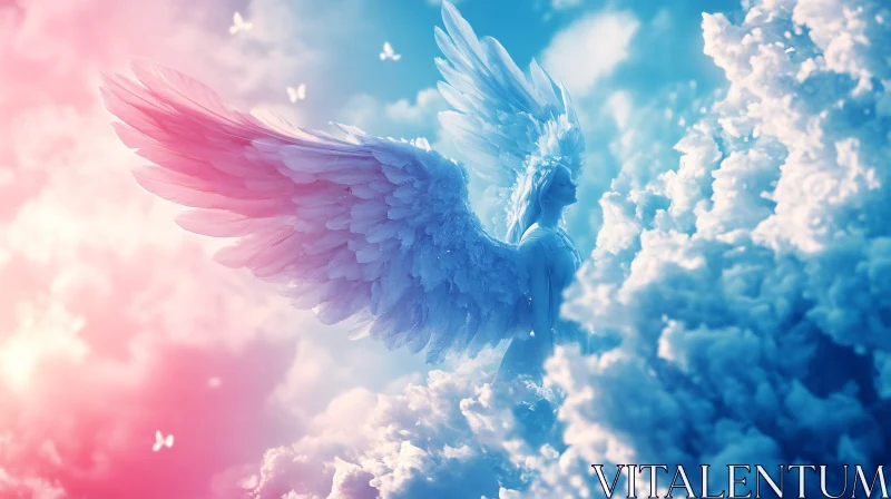 AI ART Ethereal Angel with Wings in Cloudy Sky