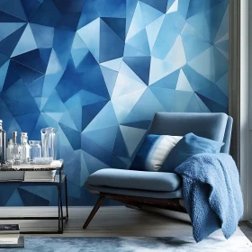 Modern Blue Chair Interior with Geometric Wall