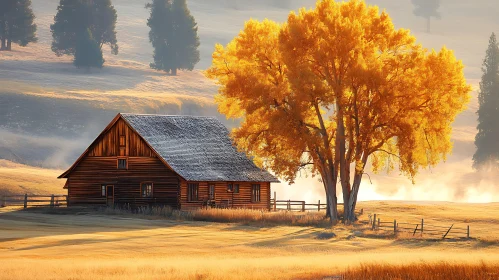 Autumnal Cabin Scene