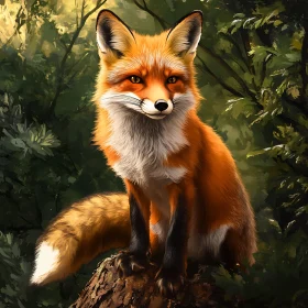 Portrait of Fox in Green Forest