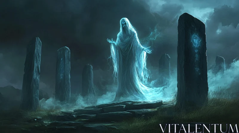 AI ART Ghostly Figure at Stone Circle