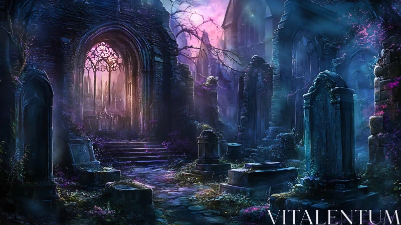 AI ART Moonlit Gothic Cemetery Ruins