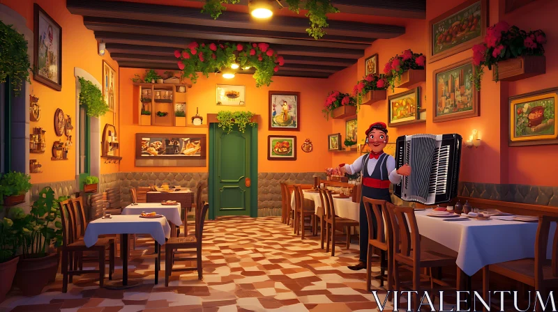 AI ART Accordion Player in a Quaint Restaurant