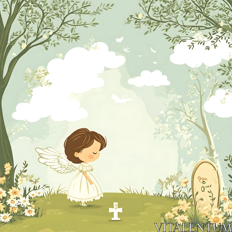 AI ART Cartoon Angel at Grave