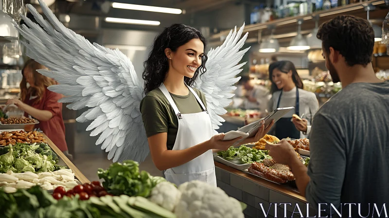 AI ART Winged Server at Local Food Market