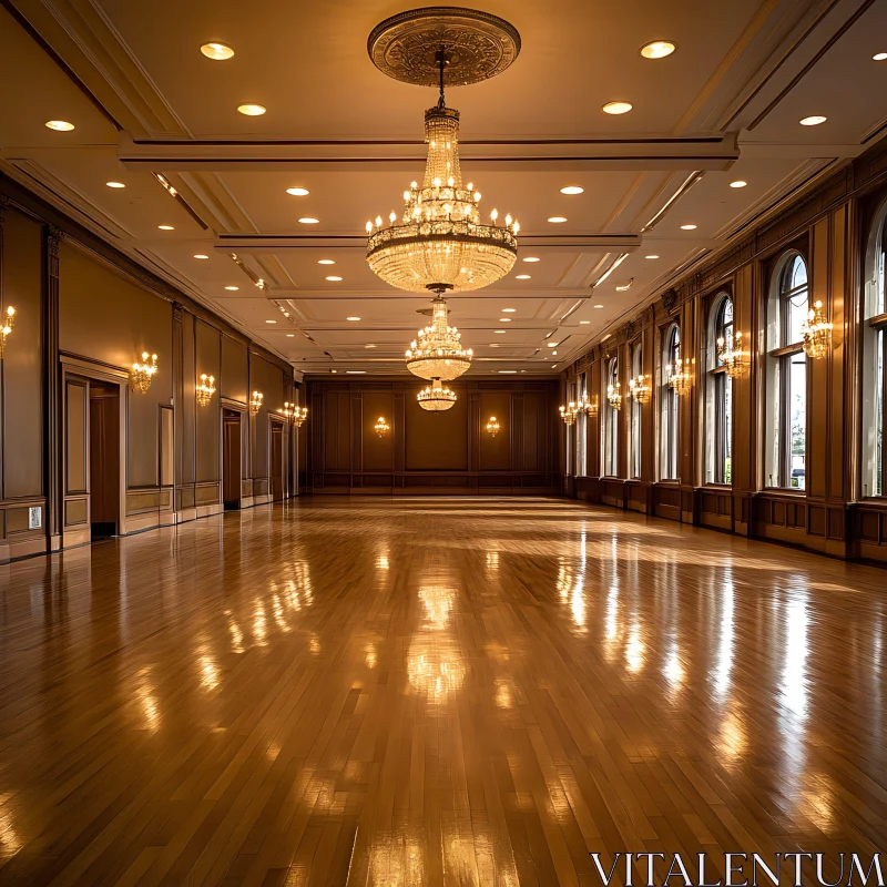 Classic Ballroom with Reflected Light AI Image