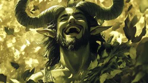 Laughing Horned Man with Leaves