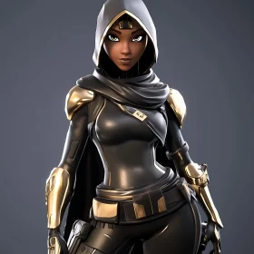 Female Warrior with Hood and Armor