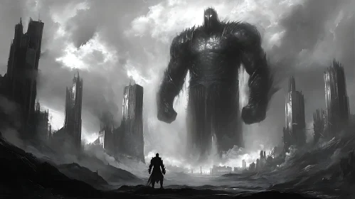 Monochrome Encounter: Warrior vs. Colossus