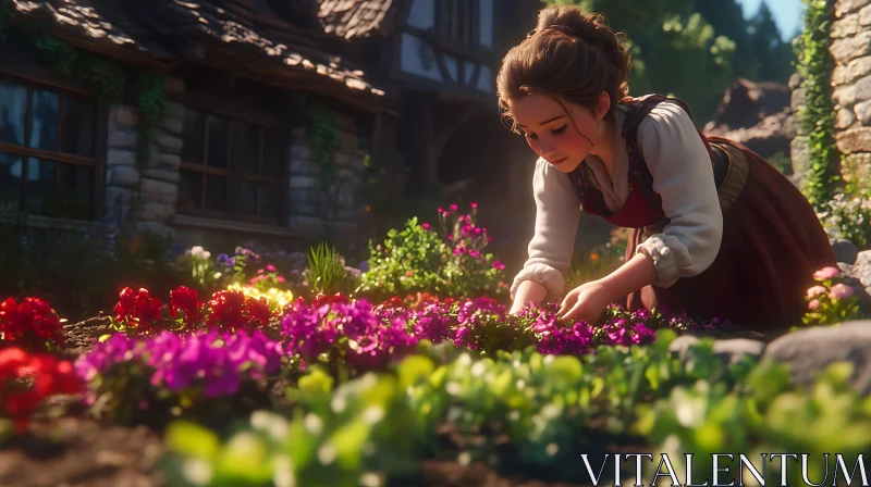 Blossoming Beauty: A Gardener's Touch AI Image