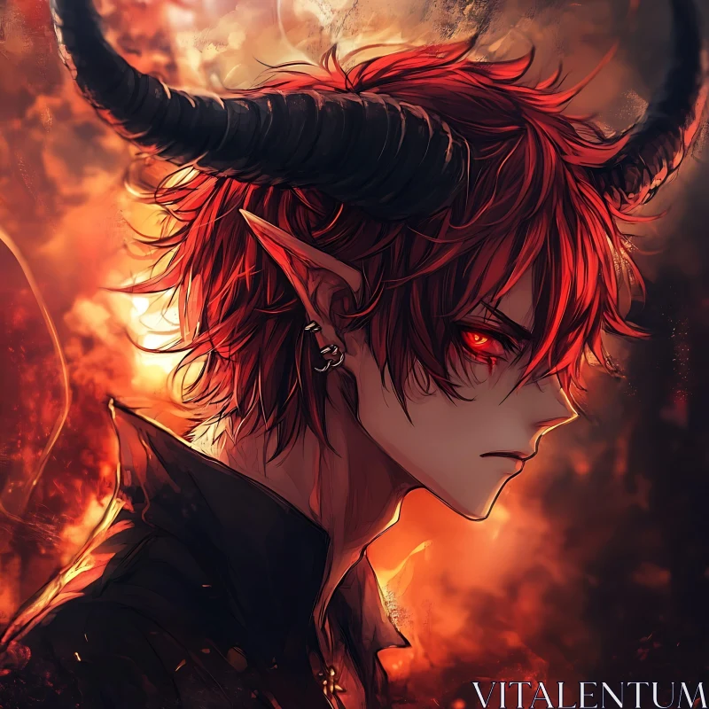 AI ART Red-Haired Demon Anime Character Illustration