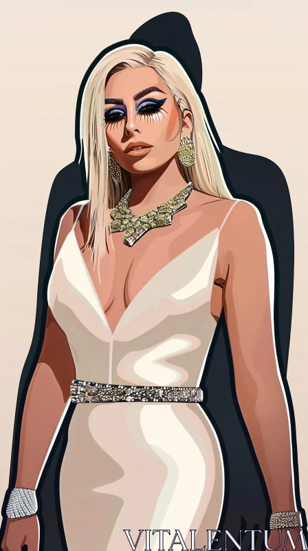 AI ART Artistic Illustration of Lady Gaga in Glamorous Attire