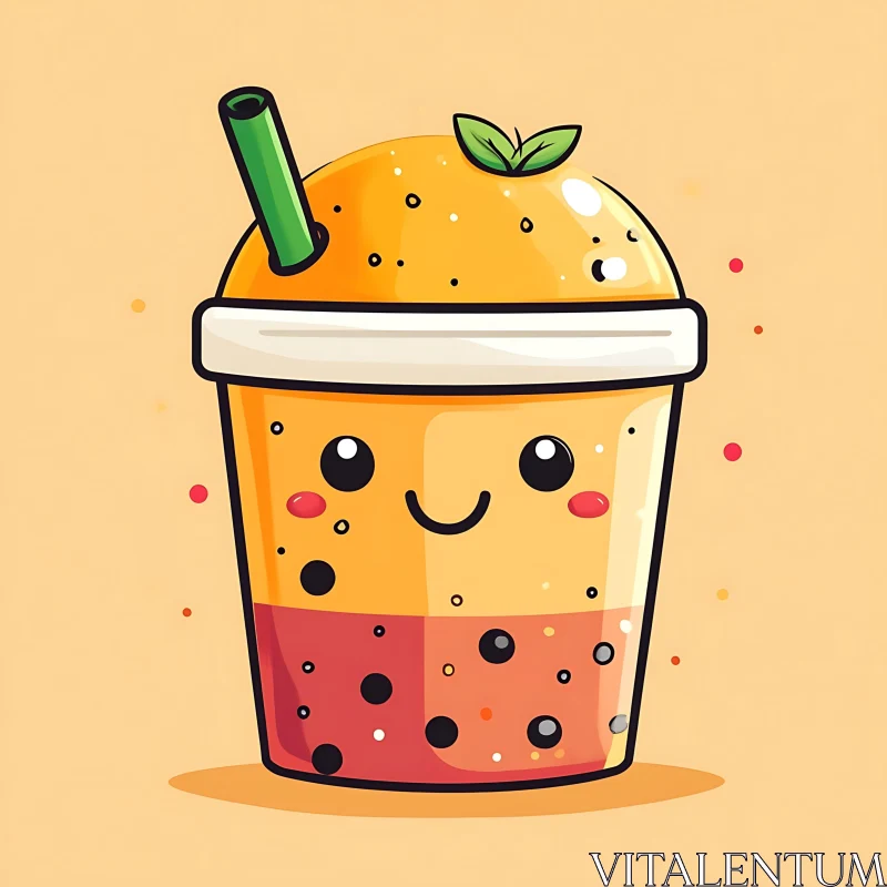 Adorable Bubble Tea Cartoon AI Image