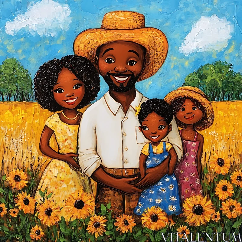 AI ART Family in a Sunflower Field Art