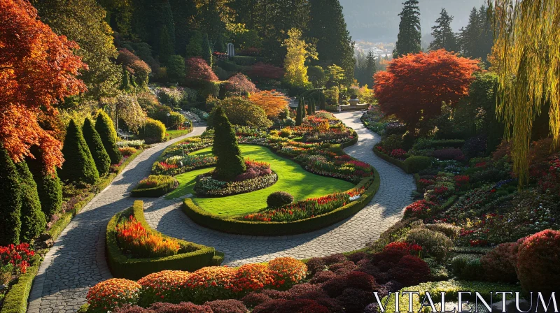 Scenic Garden View with Winding Paths AI Image