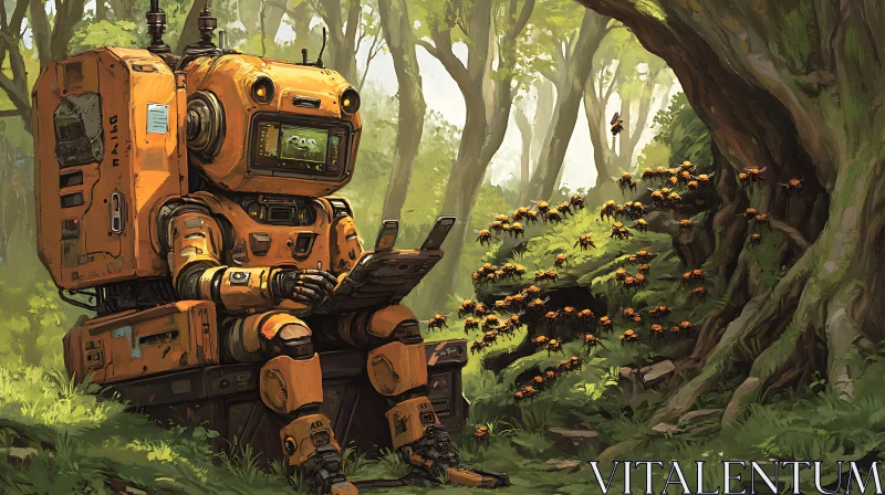 AI ART Orange Robot's Nature Break