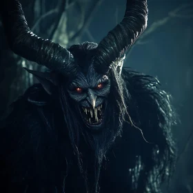 Nightmarish Horned Demon with Red Eyes