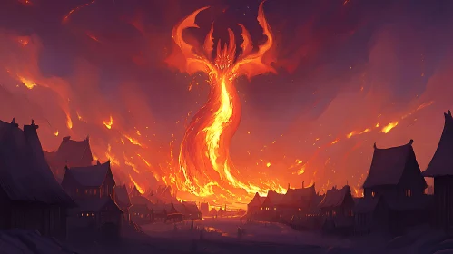 Fiery Dragon Ascending Over the Town