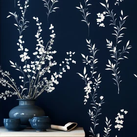 White Flowers on Dark Blue Background