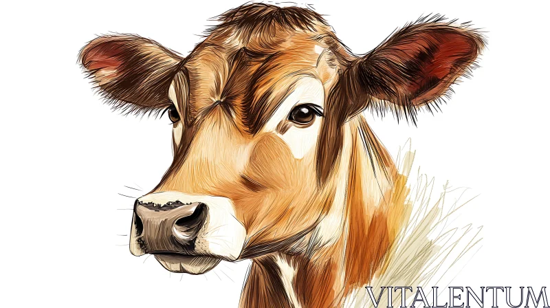 Pastoral Cow Illustration AI Image