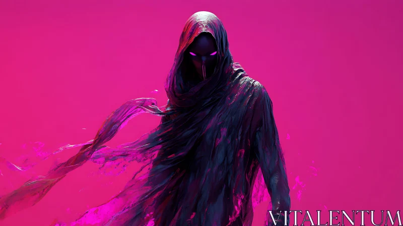 AI ART Mysterious Cloaked Figure with Pink Eyes