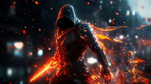 Hooded Figure Engulfed in Flames