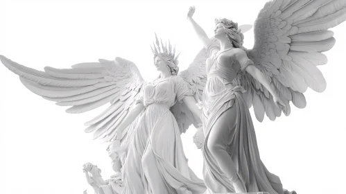 White Angelic Figures with Spread Wings