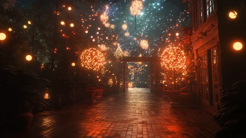 Illuminated Garden Path Night Scene