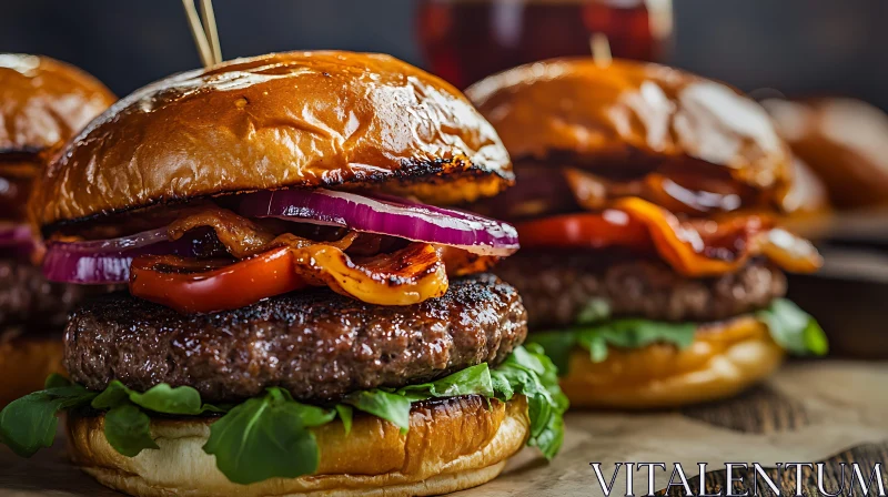 Gourmet Beef Burgers with Crispy Bacon and Veggies AI Image