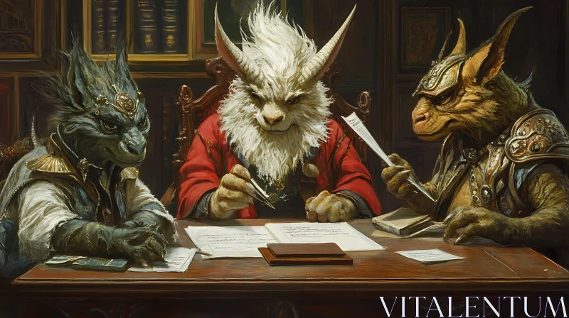 AI ART Mythical Creatures in Formal Meeting