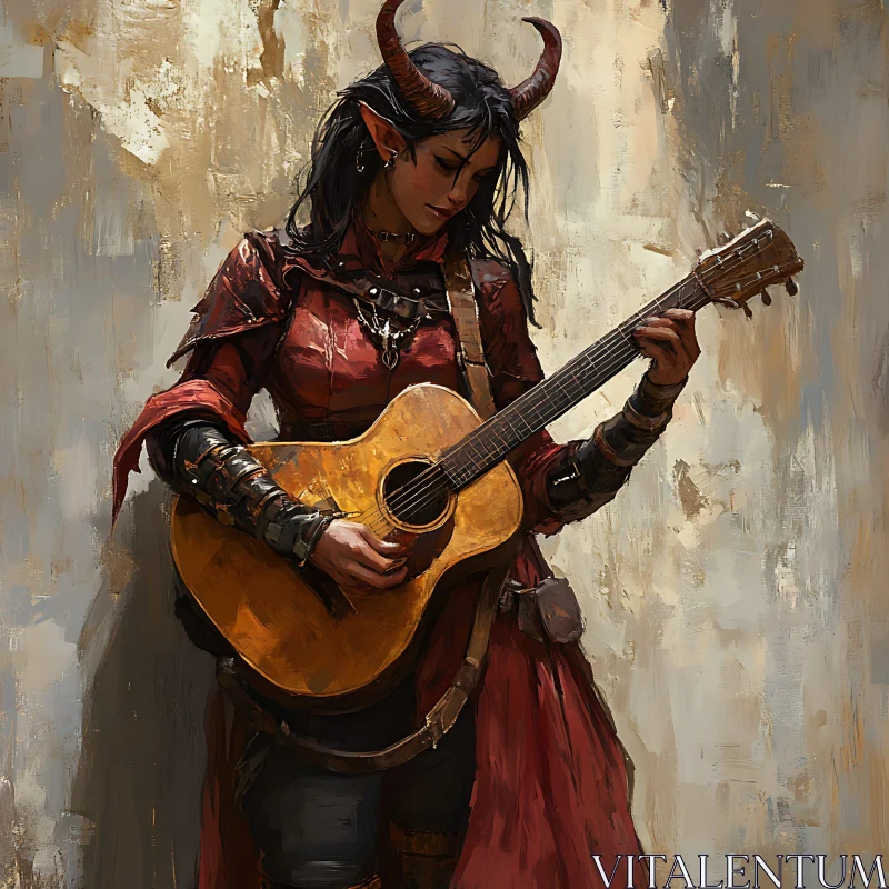 AI ART Horned Musician with Acoustic Guitar