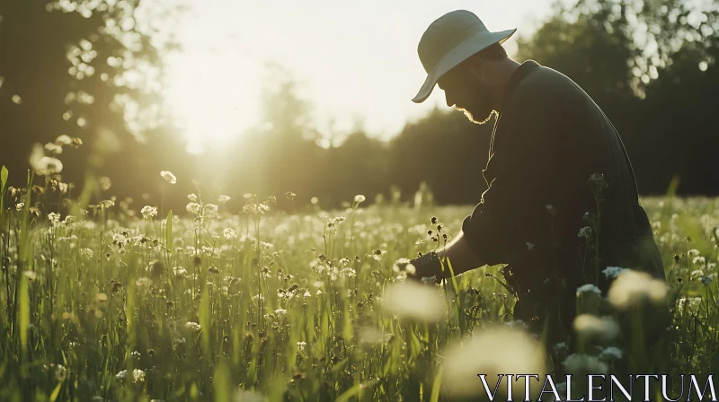 Golden Field with a Man AI Image