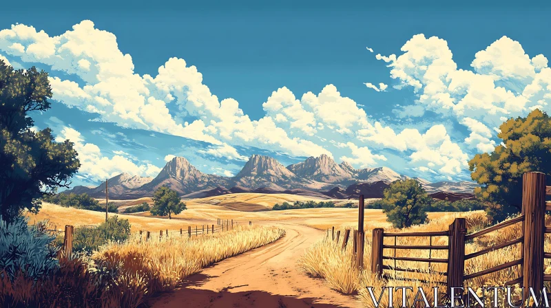 Picturesque Mountain View with Rural Road AI Image