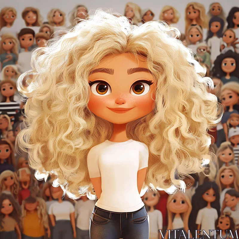 Stylized Doll Portrait with Crowd AI Image