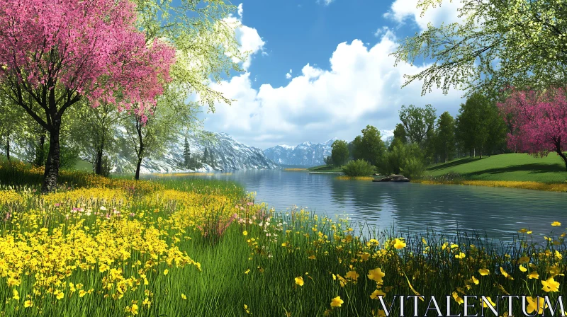 AI ART Peaceful Lake and Mountain Landscape