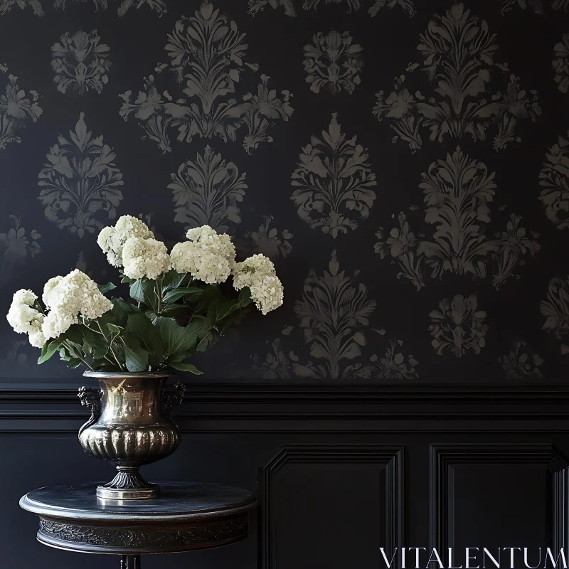 AI ART White Hydrangeas in Silver Vase Still Life