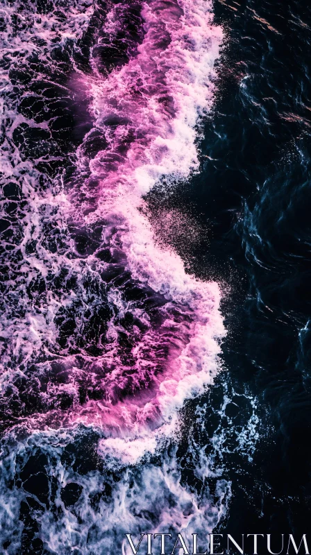 AI ART Pink Sea Foam Over Dark Blue Waters