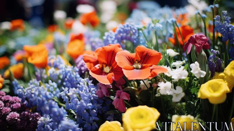 Colorful Close-Up View of Vibrant Flower Bed AI Image