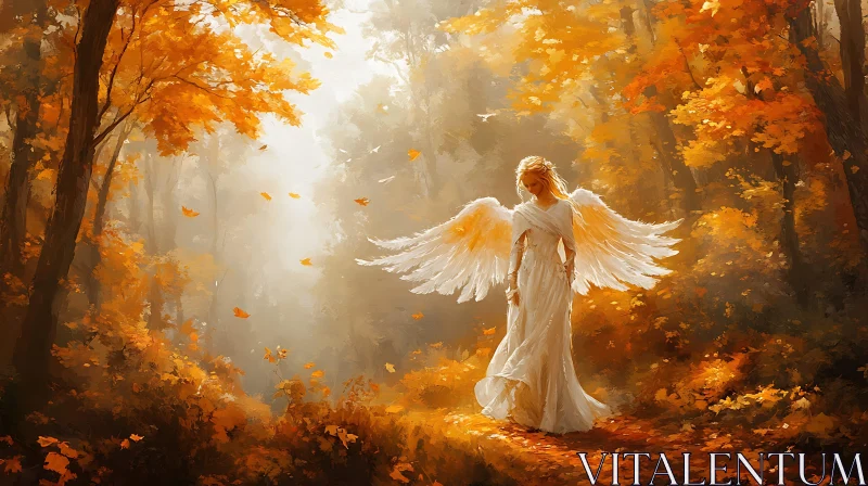 AI ART Ethereal Angel in Golden Forest