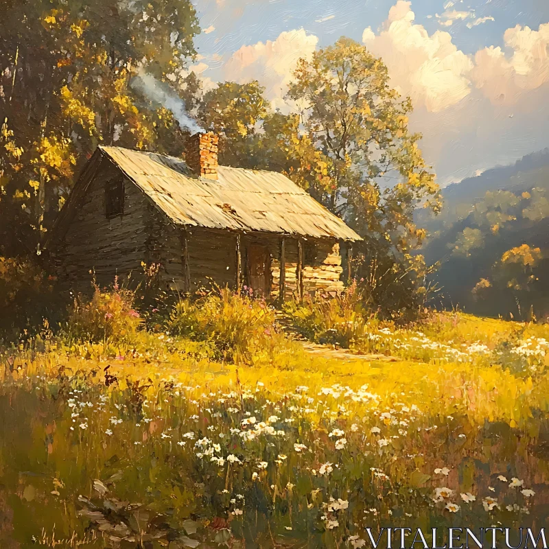 AI ART Idyllic Cabin in a Sunny Meadow