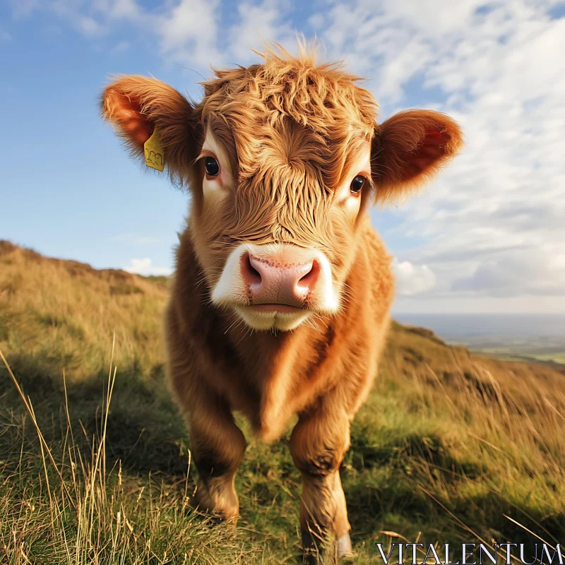 Fluffy Cow in Natural Landscape AI Image