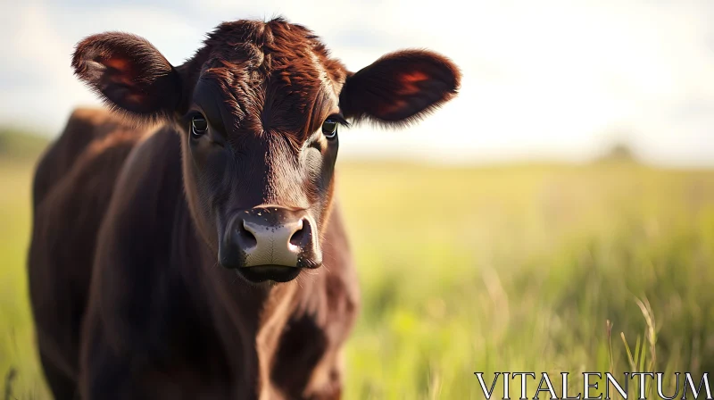 Cow in Field, Close-up AI Image